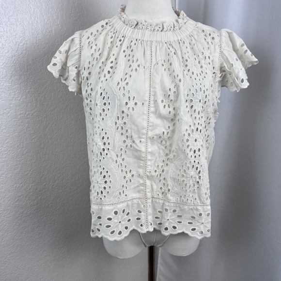 Jennifer & Grace Tops - Jennifer Grace Top Womens Medium Ivory Eyelet Ruffle Sleeve Cottagecore Romantic